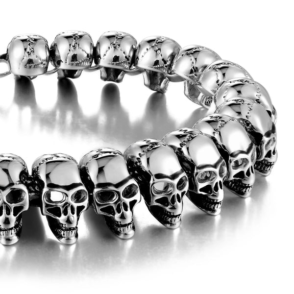 Men 8.5 Inches Stainless Steel Skull Head Gothic Biker Bracelet