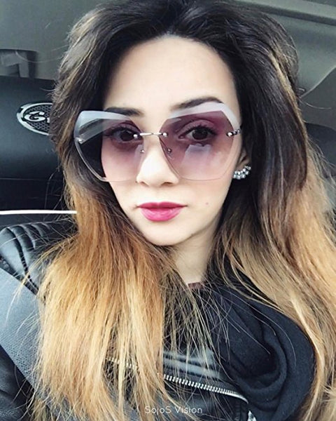 Oversized Rimless Sunglasses for Women Diamond Cut