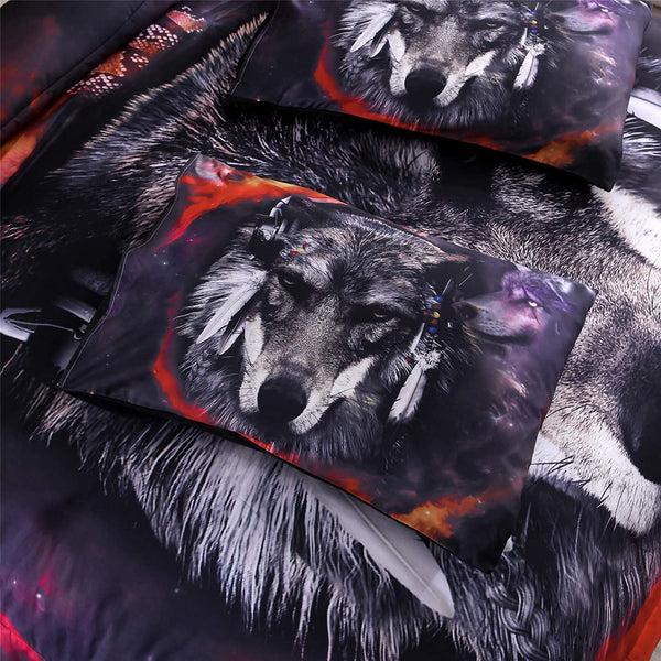 Wolf Dreamcatcher Duvet Cover Set Queen, 90"x90" (1 Duvet Cover +2 Pillowcase)