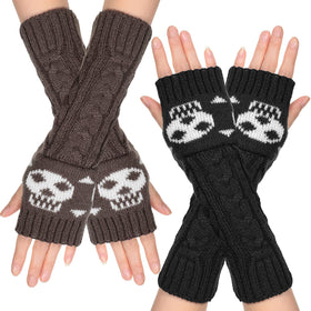 2 Pairs Women Knit Arm Warmers Fingerless Gloves