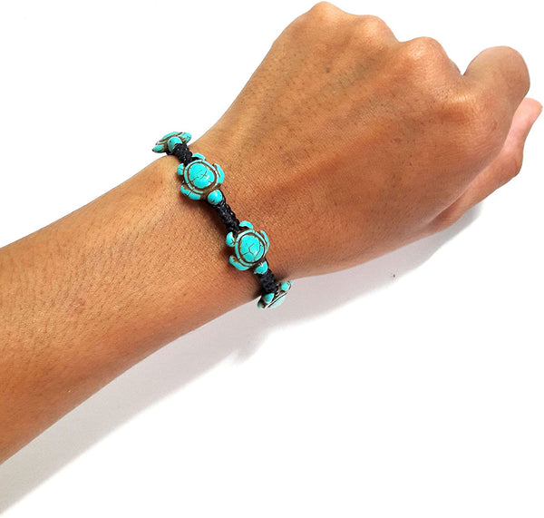 Turtle Turquoise Color Hemp Bracelet - Hawaiian Sea Turtle Bracelet - Turtles Hemp Bracelet