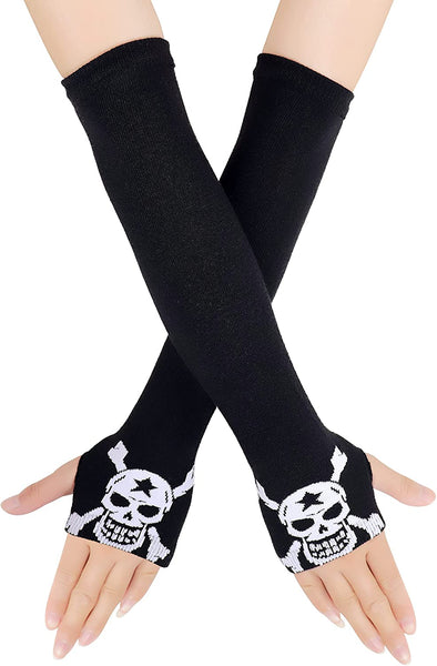 Knitted Long Fingerless Skeleton Gloves