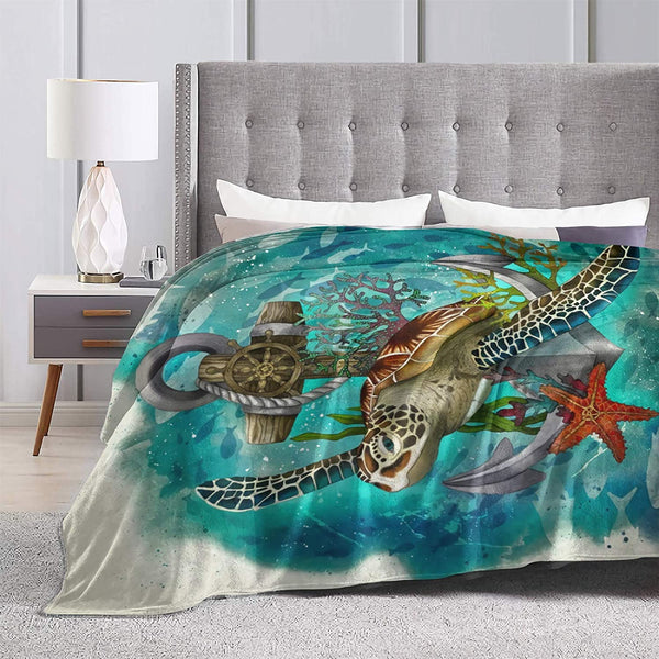 Sea Turtle Fleece Throw Blanket Home Decor 80"X60" Large