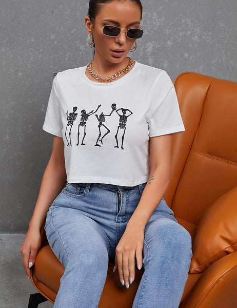 Funny Skeleton Skull Hand Print Crop Top