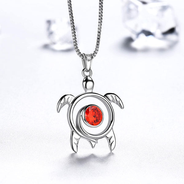 Spiral 925 Sterling Silver Sea Turtle Birthstone Necklace