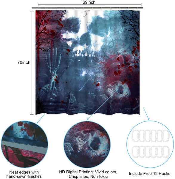 Horror Bloody Skull Shower Curtain with 12 Hooks