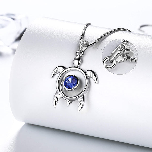 Spiral 925 Sterling Silver Sea Turtle Birthstone Necklace