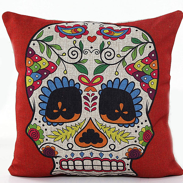 4 PCS 18'' Day of the Dead Sugar Skull Cushion Covers