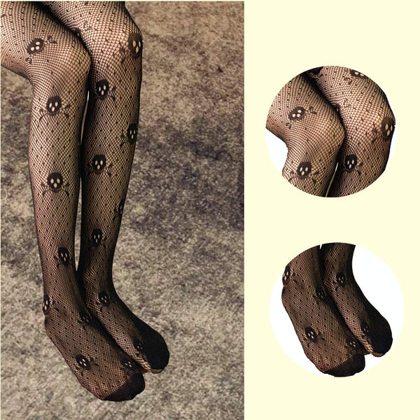 Skull Fishnet Stockings High Waisted Tights Pantyhose 2Pcs
