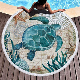 Sea Turtle Round Soft Microfiber Beach Towel