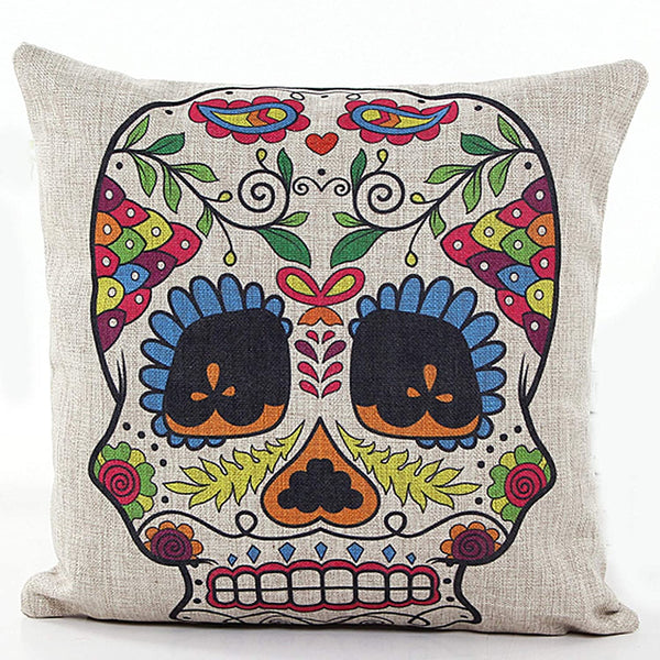 4 PCS 18'' Day of the Dead Sugar Skull Cushion Covers