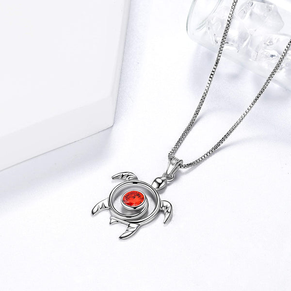 Spiral 925 Sterling Silver Sea Turtle Birthstone Necklace