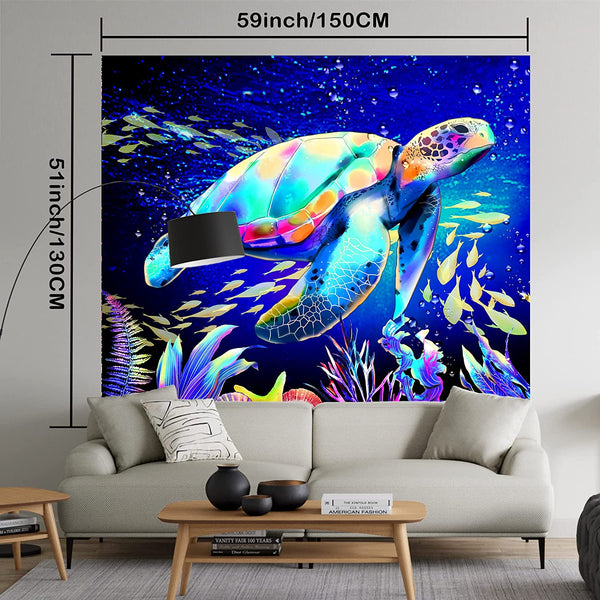 Blacklight Sea Turtle Tapestry UV Reactive Decor 37x28 Inch