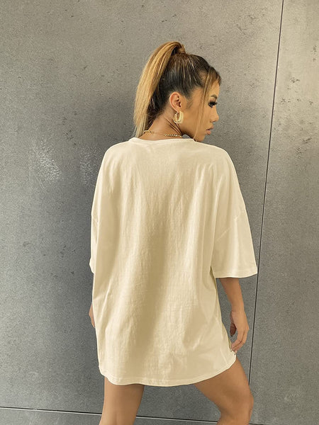 Women Skull Print Round Neck Half Sleeve Graphic Shirt