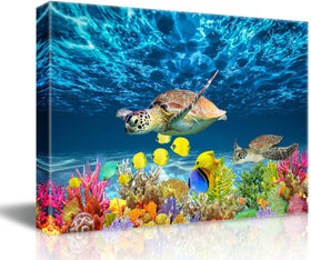 Modern Sea Turtle Wall Decor Framed Size 12x16