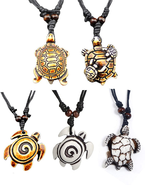 5pcs Sea Turtles Tortoises Handmade Resin Rope Necklaces