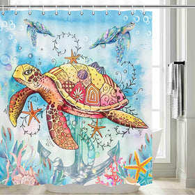 Watercolor Sea Turtle Shower Curtain with 12 Hooks, 70x70in