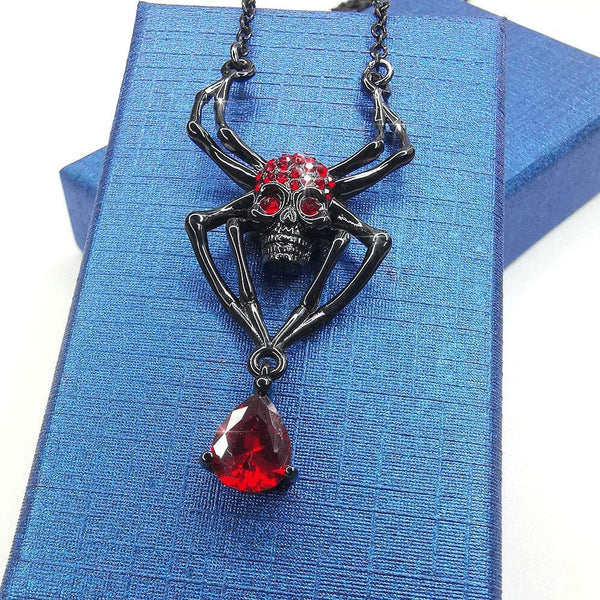 Black Skull Spider Pendant Necklace