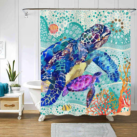 Nautical Sea Turtle Shower Curtain Sets with 12 Hooks