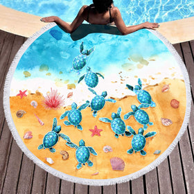 Sea Turtle Round Beach Towel Blanket - 59 Inches