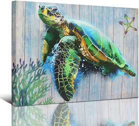 Sea Turtle Underwater Canvas Wall Art Decor 16x12in