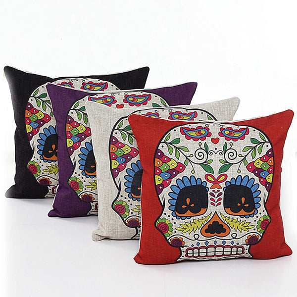 4 PCS 18'' Day of the Dead Sugar Skull Cushion Covers