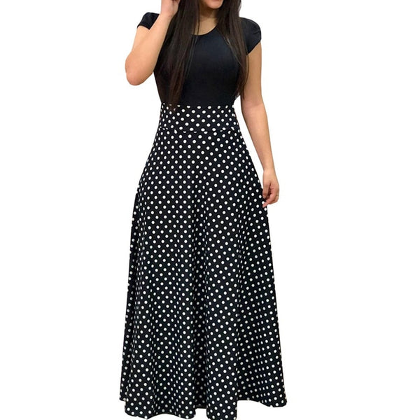 Fashion Black Elegant Short Sleeve Maxi Dress