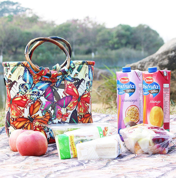 Large Reusable Insulated Neoprene Butterfly Lunch Tote Bag
