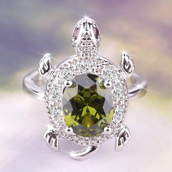 Olive Green Crystal Zircon Turtle Ring