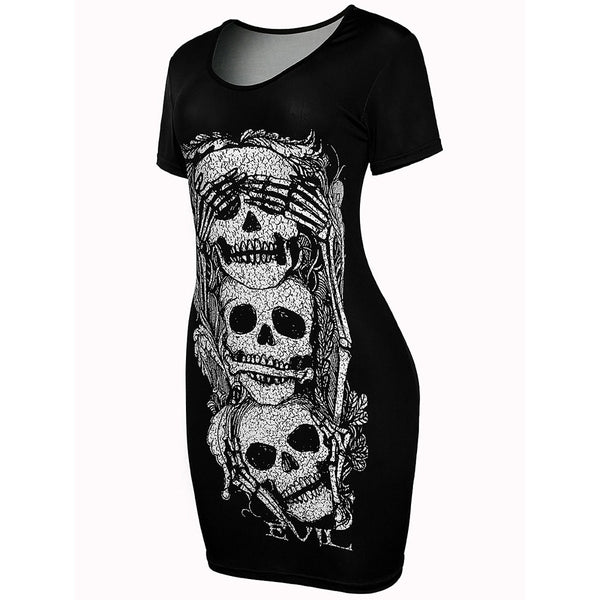 Sleeveless Skull Printed Vintage Mini Dress
