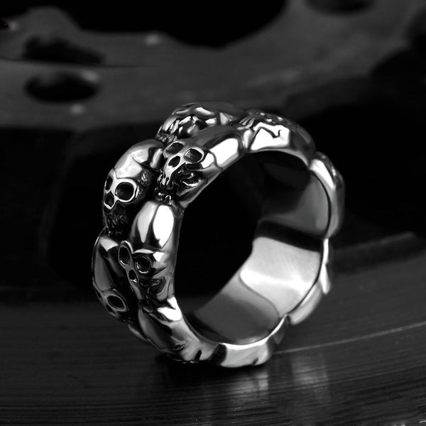 Skull Men Double Row Ring