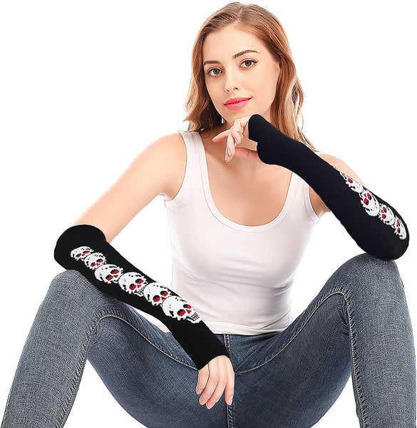 Knitted Long Fingerless Skeleton Gloves