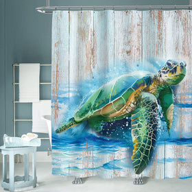 Nautical Sea Turtle Shower Curtain 60Wx72H With12 Pack Hooks