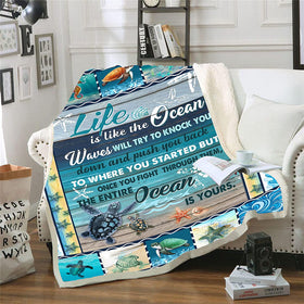 Sea Turtle Blanket Microfiber Plush Sherpa Blanket, 51 x 59