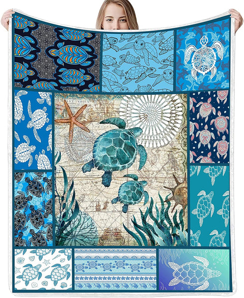 Sea Turtle Blanket Abstract Tortoise Sherpa Throw Blanket (51X59IN)