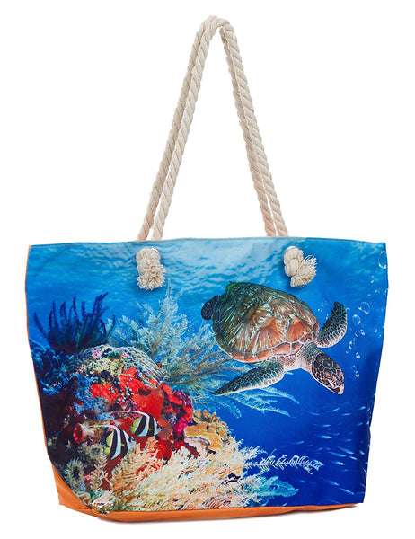 Large Sea Turtle Top Zipper Tote Bag