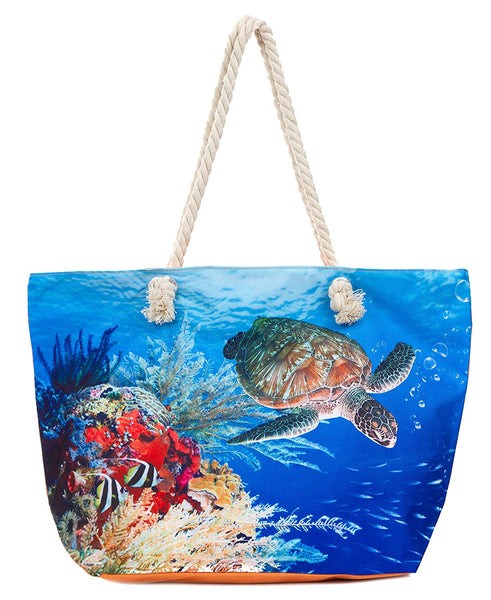 Large Sea Turtle Top Zipper Tote Bag