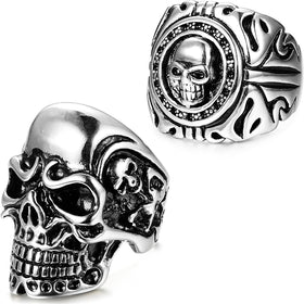 2Pcs Bikers Stainless Steel Gothic Skulls Ring