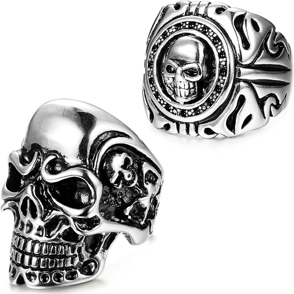 2Pcs Bikers Stainless Steel Gothic Skulls Ring