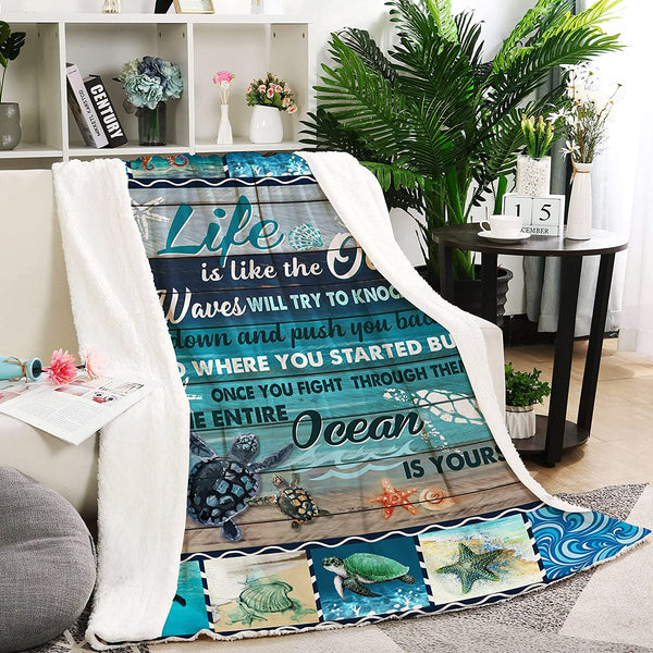 Sea Turtle Blanket Microfiber Plush Sherpa Blanket, 51 x 59