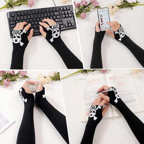 Knitted Long Fingerless Skeleton Gloves
