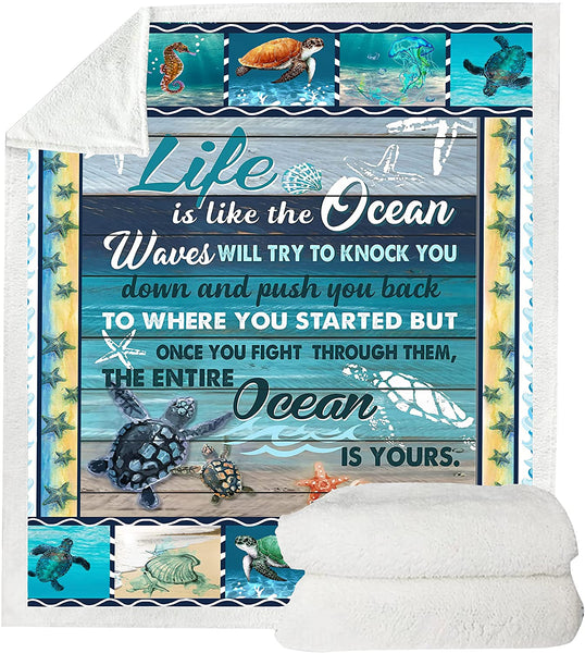 Sea Turtle Blanket Microfiber Plush Sherpa Blanket, 51 x 59