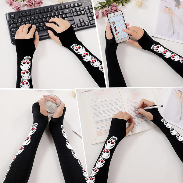Knitted Long Fingerless Skeleton Gloves