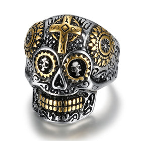 Stainless Steel Cross Skull Biker Ring