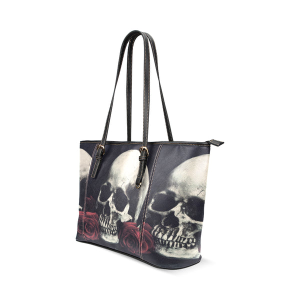 Rose Skull Women Leather Tote Shoulder Bag