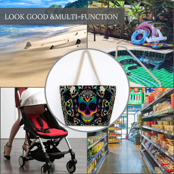Large Canvas Skull Tote Bag