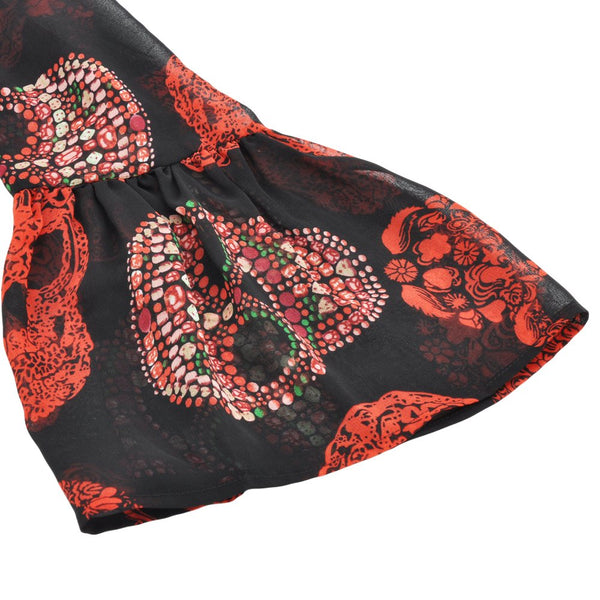 Women's Skull Print Sheer Loose Kimono Cardigan Top Blouse Cover up