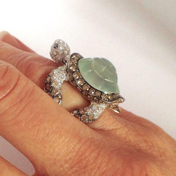 Vintage Green Zircon Turtle Ring