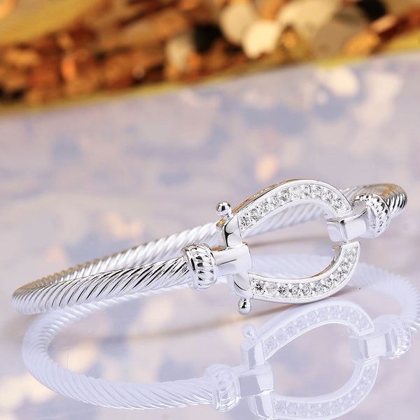18K white gold plated horseshoe bangle