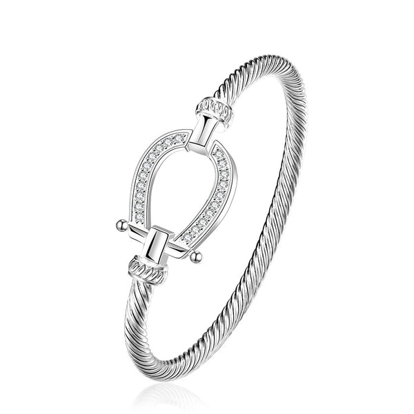 18K white gold plated horseshoe bangle